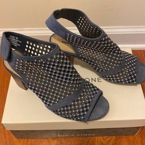 Kim Rogers blue open-toe wedges